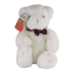 Vintage Gund Mistletoe Teddy Bear White Stuffed Animal Plush Holiday #8854 1989